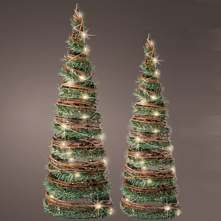 Set of 2x pcs christmas cone shaped tree lamps green 40 and 60 cm