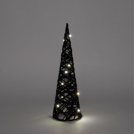 LED kegel kerstboom lamp - zwart - kunststof - D12,5 x H40 cm - glitter