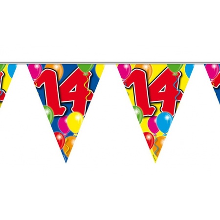 Verjaardag 14 jaar feest thema set 50x ballonnen en 2x leeftijd print vlaggenlijnen