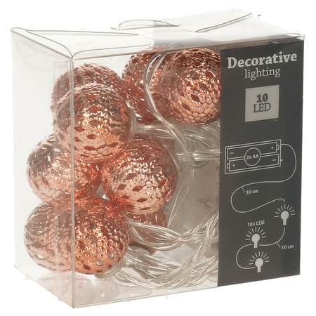 Party lightrope with 10 decorative metal balls copper 100 cm