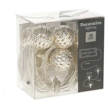 Party lightrope with 10 decorative metal balls silver 100 cm