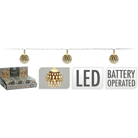 Lichtslinger/lichtsnoer met 10 decoratieve metalen balletjes zilver 100 cm op batterijen