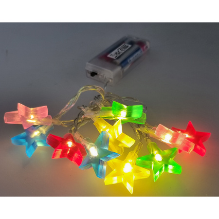 Lichtslinger/lichtsnoer met 10 gekleurde sterretjes verlichting 100 cm op batterijen