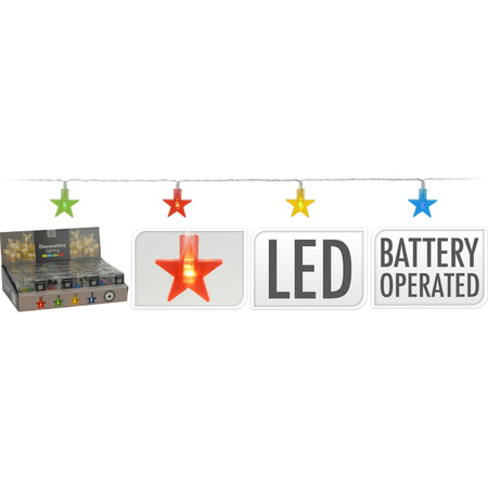 Lichtslinger/lichtsnoer met 10 gekleurde sterretjes verlichting 100 cm op batterijen