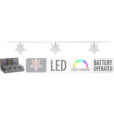 Lichtslinger/lichtsnoer met 10 witte sterretjes verlichting 100 cm op batterijen