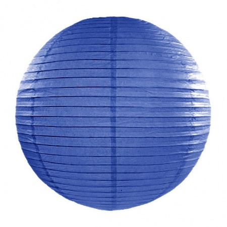 Setje van 5x stuks luxe donkerblauwe bolvormige party lampionnen 35 cm met lantaarnlampjes