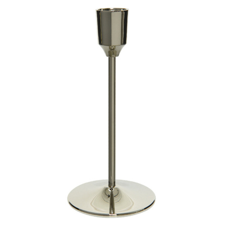 Candle holders set 2x aluminium silver 20 cm with 12x white candles 25 cm