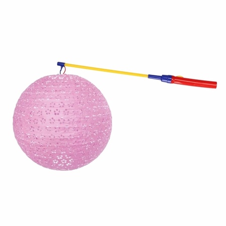 Pink lantern 35 cm with lantern stick
