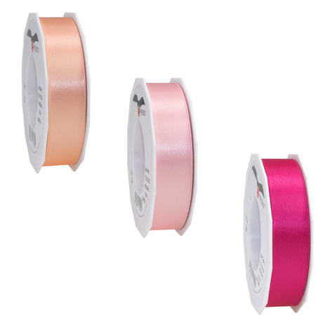 Luxery satin ribbon 2.5cm x 25m - 3x mix colours pink
