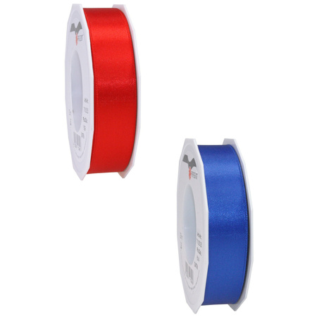 Luxery satin ribbon 2.5cm x 25m - blue and red