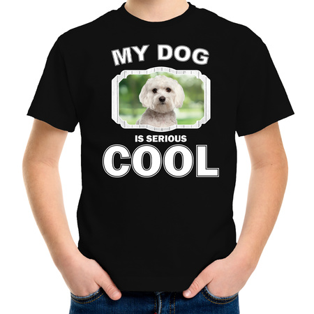 Maltezer honden t-shirt my dog is serious cool zwart voor kinderen