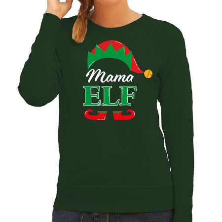 Mama elf foute Kerstsweater / Kersttrui groen voor dames