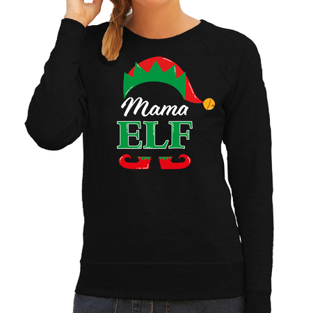 Mama elf foute Kerstsweater / Kersttrui zwart voor dames