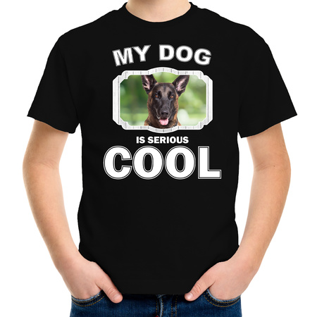 Mechelse herder honden t-shirt my dog is serious cool zwart voor kinderen