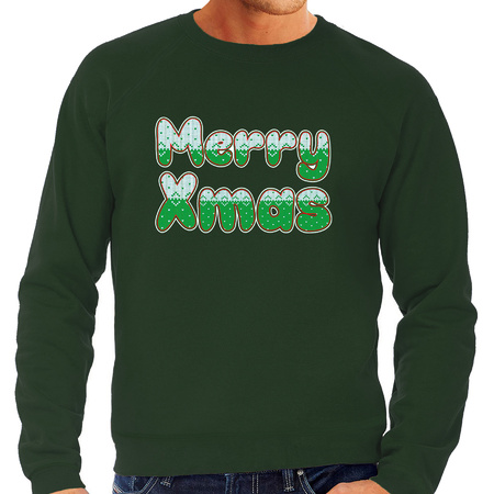 Merry xmas foute Kerstsweater / Kersttrui groen voor heren