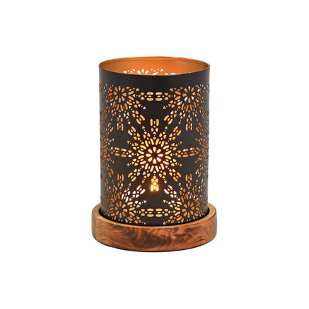 Metal design windlight/candle holder black/gold 10 x 18 cm