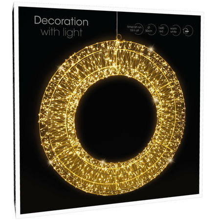 Metalen krans/verlichte decoratie ring met warm wit licht 50 cm