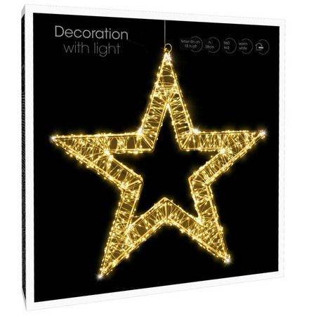 Metalen krans/verlichte decoratie ster met warm wit licht 38 cm
