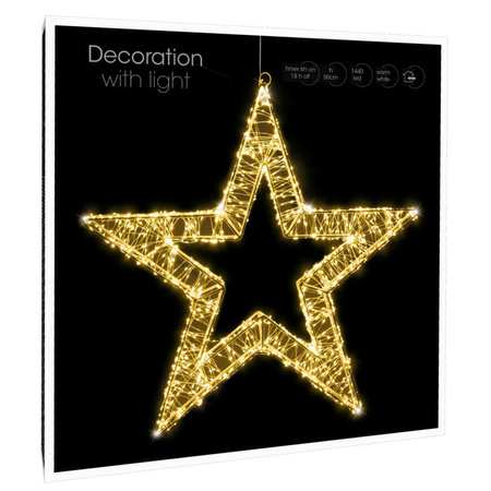 Metalen krans/verlichte decoratie ster met warm wit licht 50 cm