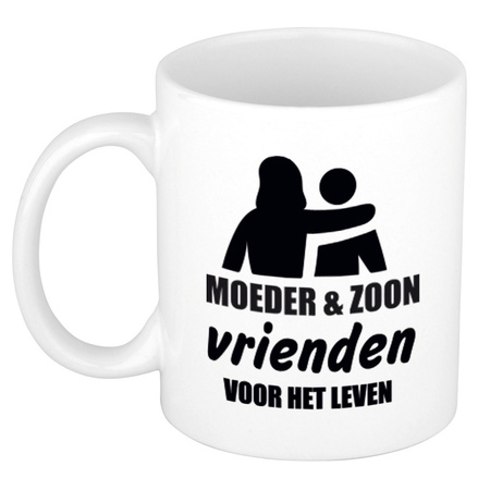 Moeder en zoon cadeau koffiemok / theebeker wit 330 ml - Cadeau mokken / Moederdag