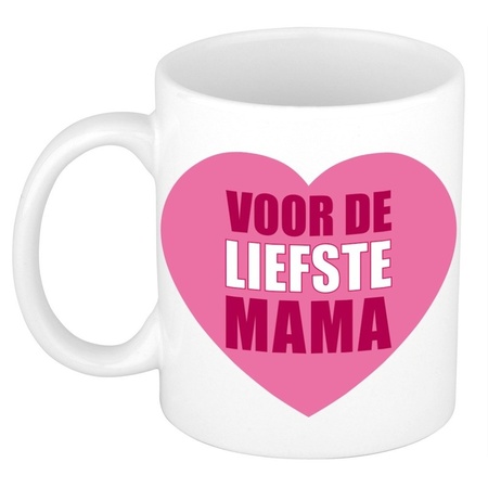 Mother gift hartje heart voor de liefste mama cup / mug 300 ml with beige teddy bear with love heart