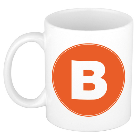 Letter B orange print coffee mug / tea cup 300 ml