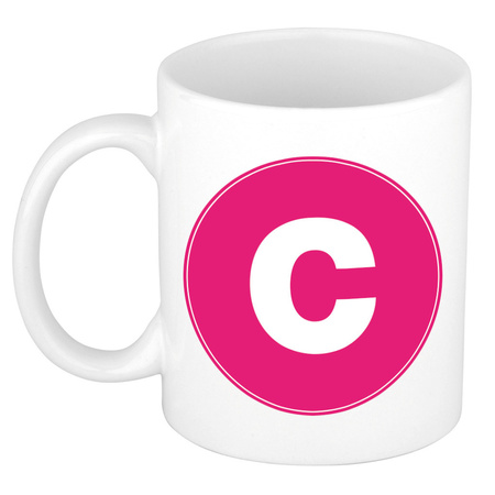 Letter C pink print coffee mug / tea cup 300 ml