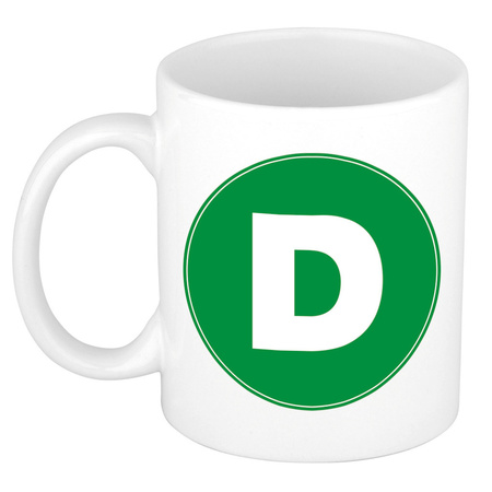 Mok / beker met de letter D groene bedrukking voor het maken van een naam / woord of team