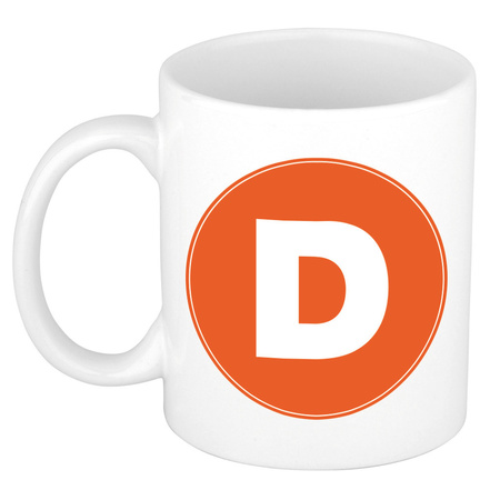 Letter D orange print coffee mug / tea cup 300 ml