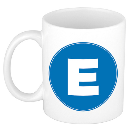 Letter E blue print coffee mug / tea cup 300 ml