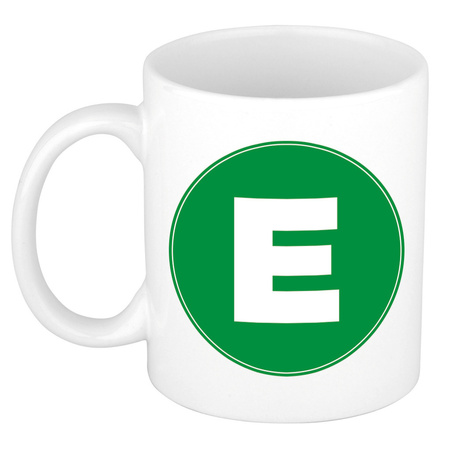 Letter E green print coffee mug / tea cup 300 ml