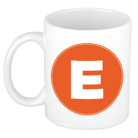 Letter E orange print coffee mug / tea cup 300 ml