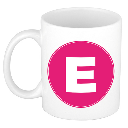 Letter E pink print coffee mug / tea cup 300 ml