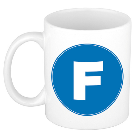Letter F blue print coffee mug / tea cup 300 ml