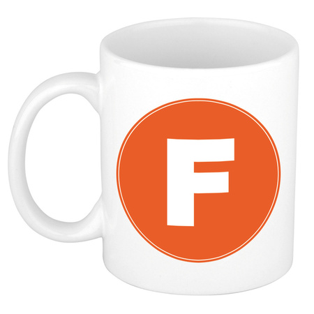 Letter F orange print coffee mug / tea cup 300 ml