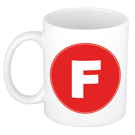 Letter F red print coffee mug / tea cup 300 ml