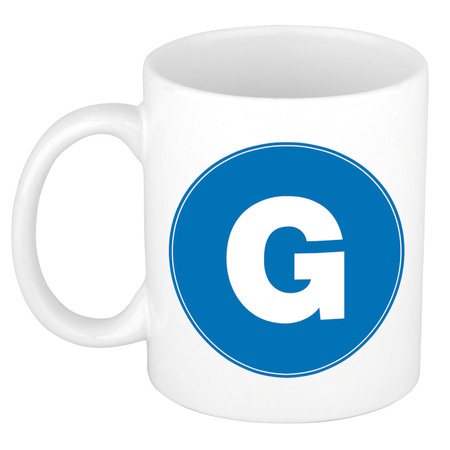 Letter G blue print coffee mug / tea cup 300 ml