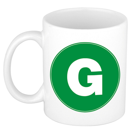 Mok / beker met de letter G groene bedrukking voor het maken van een naam / woord of team