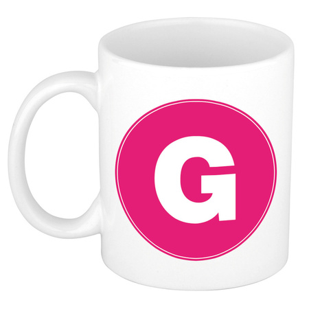 Letter G pink print coffee mug / tea cup 300 ml