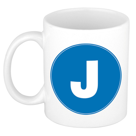 Letter J blue print coffee mug / tea cup 300 ml