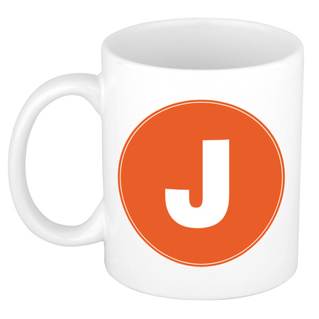 Letter J orange print coffee mug / tea cup 300 ml