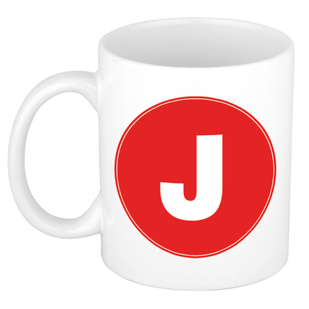 Letter J red print coffee mug / tea cup 300 ml