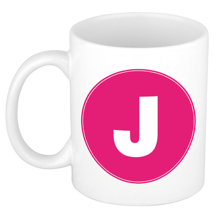 Letter J pink print coffee mug / tea cup 300 ml