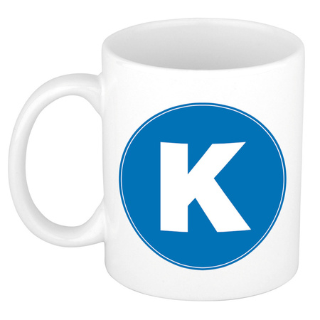 Letter K blue print coffee mug / tea cup 300 ml