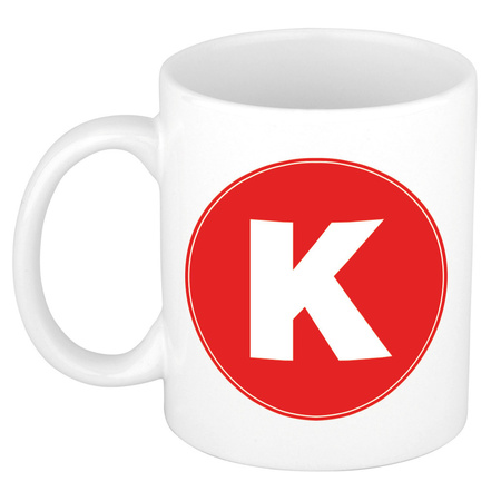 Letter K red print coffee mug / tea cup 300 ml