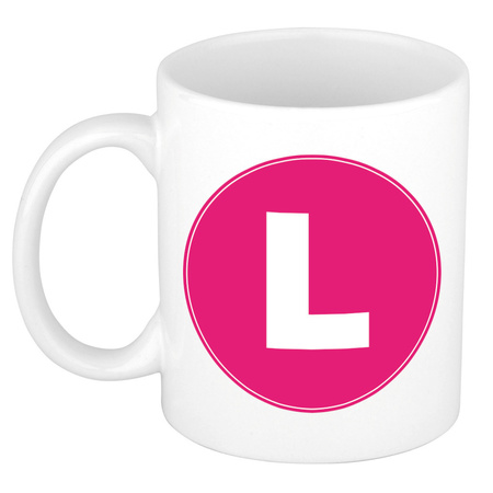 Letter L pink print coffee mug / tea cup 300 ml