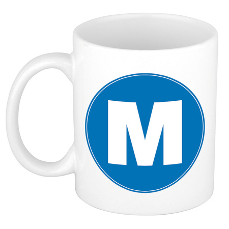 Letter M blue print coffee mug / tea cup 300 ml