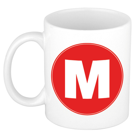 Letter M red print coffee mug / tea cup 300 ml