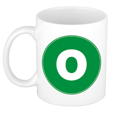 Letter O green print coffee mug / tea cup 300 ml