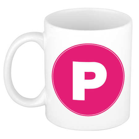 Letter P pink print coffee mug / tea cup 300 ml